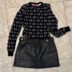GUESS Black Leather Mini Skirt with Gold Buttons